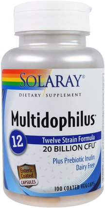 Multidophilus 12, 20 Billion CFU, 100 Coated Vegcaps by Solaray, 補充劑，益生菌 HK 香港