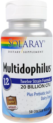 Multidophilus 12, 20 Billion CFU, 50 Coated Vegcaps by Solaray, 補充劑，益生菌 HK 香港