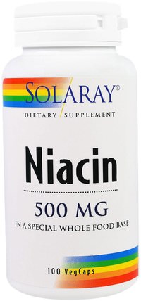 Niacin, 500 mg, 100 Veggie Caps by Solaray, 維生素，維生素b，維生素b3，維生素b3 - 菸酸 HK 香港