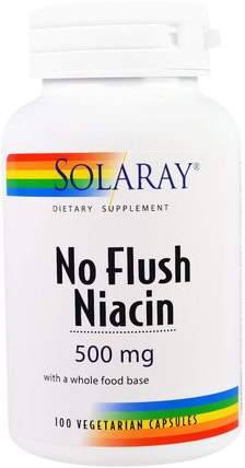No Flush Niacin, 500 mg, 100 Vegetarian Capsules by Solaray, 維生素，維生素B，維生素b3，菸酸沖洗 HK 香港