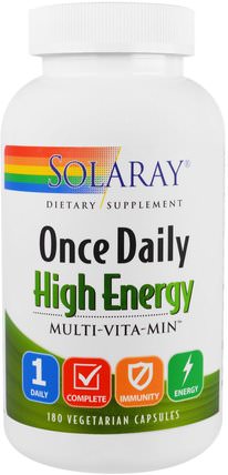 Once Daily High Energy, Multi-Vita-Min, 180 Vegetarian Capsules by Solaray, 維生素，多種維生素 HK 香港