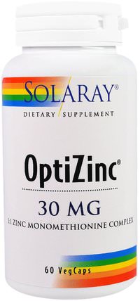 OptiZinc, 30 mg, 60 Veggie Caps by Solaray, 補品，礦物質，鋅 HK 香港