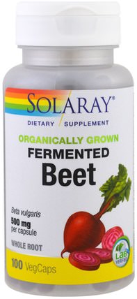 Organically Grown Fermented Beet, 500 mg, 100 Veggie Caps by Solaray, 補品，草藥，甜菜粉根 HK 香港