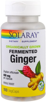 Organically Grown Fermented Ginger, 400 mg, 100 Veggie Caps by Solaray, 草藥，姜根 HK 香港