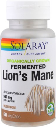 Organically Grown Fermented Lions Mane, 60 Veggie Caps by Solaray, 補充劑，藥用蘑菇 HK 香港