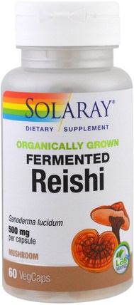 Organically Grown Fermented Reishi, 500 mg, 60 Veggie Caps by Solaray, 補充劑，藥用蘑菇，靈芝蘑菇 HK 香港