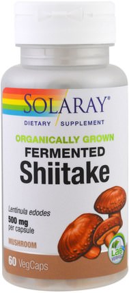 Organically Grown Fermented Shiitake, 60 Veggie Caps by Solaray, 補充劑，藥用蘑菇 HK 香港