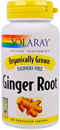 Organically Grown, Ginger Root, 100 Veggie Caps by Solaray, 草藥，姜根 HK 香港