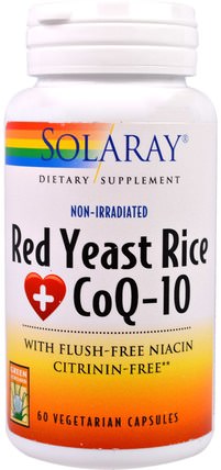 Red Yeast Rice CoQ-10, 60 Vegetarian Capsules by Solaray, 健康，膽固醇支持，紅曲米+輔酶q10 HK 香港