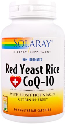 Red Yeast Rice + CoQ-10, 90 Vegetarian Capsules by Solaray, 健康，膽固醇支持，紅曲米+輔酶q10 HK 香港