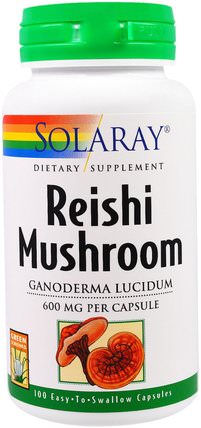 Reishi Mushroom, 600 mg, 100 Capsules by Solaray, 補充劑，藥用蘑菇，靈芝蘑菇，adaptogen HK 香港