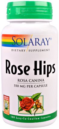 Rose Hips, 550 mg, 100 Easy-To-Swallow Capsules by Solaray, 維生素，維生素c，玫瑰果 HK 香港
