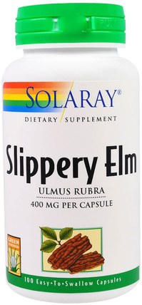 Slippery Elm, 400 mg, 100 Easy-To-Swallow Capsules by Solaray, 草藥，滑榆樹 HK 香港