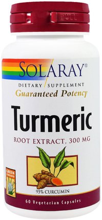 Turmeric Root Extract, 300 mg, 60 Vegetarian Capsules by Solaray, 補充劑，抗氧化劑，薑黃素，薑黃 HK 香港