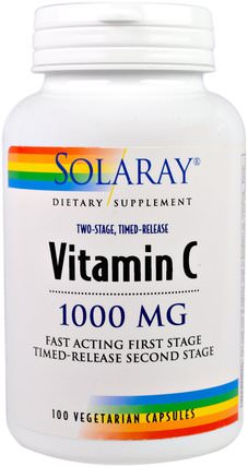 Vitamin C, Two-Stage Timed-Release, 1.000 mg, 100 Vegetarian Capsules by Solaray, 維生素，維生素c HK 香港