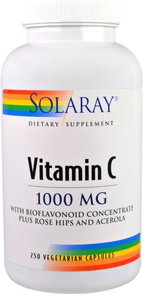Vitamin C, With Bioflavonoid Concentrate Plus Rose Hips and Acerola, 1000 mg, 250 Vegetarian Capsules by Solaray, 維生素，維生素c HK 香港
