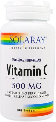 Vitamin C, Two-Stage Timed-Release, 500 mg, 100 VegCaps by Solaray, 維生素，維生素c HK 香港