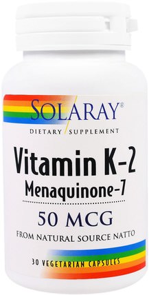 Vitamin K-2, Menaquinone-7, 50 mcg, 30 Veggie Caps by Solaray, 維生素，維生素K HK 香港