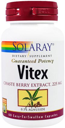 Vitex, Chaste Berry Extract, 225 mg, 60 Easy-To-Swallow Capsules by Solaray, 草藥，純潔的漿果 HK 香港