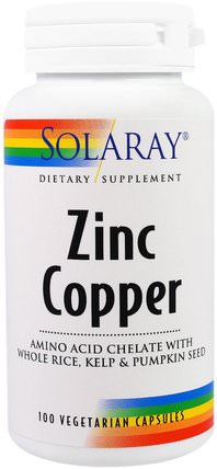 Zinc Copper, 100 Veggie Caps by Solaray, 補品，礦物質，銅，鋅 HK 香港