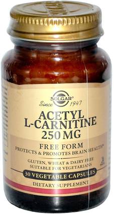Acetyl-L-Carnitine, 250 mg, 30 Vegetable Capsules by Solgar, 補充劑，氨基酸，左旋肉鹼，乙酰左旋肉鹼 HK 香港