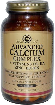 Advanced Calcium Complex + Vitamins D3, K2, Zinc, Boron, 120 Tablets by Solgar, 補品，礦物質，鈣 HK 香港
