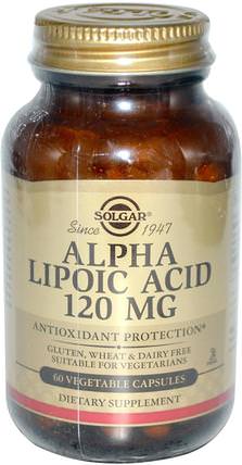 Alpha Lipoic Acid, 120 mg, 60 Vegetable Capsules by Solgar, 補充劑，抗氧化劑，α硫辛酸 HK 香港