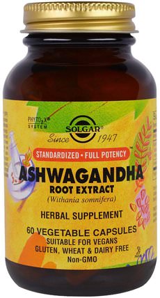 Ashwagandha Root Extract, 60 Vegetable Capsules by Solgar, 補充劑，adaptogen，ashwagandha withania somnifera HK 香港