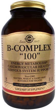 B-Complex 100, 250 Vegetable Capsules by Solgar, 維生素，維生素b複合物，維生素b複合物100 HK 香港