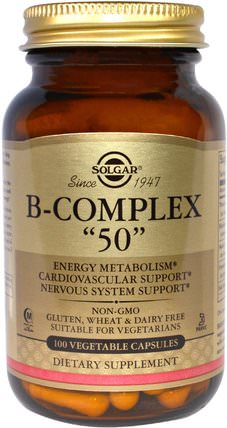 B-Complex 50, 100 Vegetable Capsules by Solgar, 維生素，維生素b複合物 HK 香港