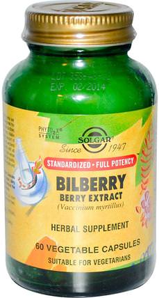 Bilberry Berry Extract, 60 Vegetable Capsules by Solgar, 健康，眼部護理，視力保健，越橘 HK 香港