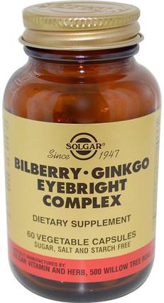 Bilberry Ginkgo Eyebright Complex, 60 Vegetable Capsules by Solgar, 補充劑，抗氧化劑，眼部護理，視力保健，越橘 HK 香港