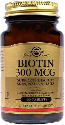Biotin, 300 mcg, 100 Tablets by Solgar, 維生素，維生素b HK 香港