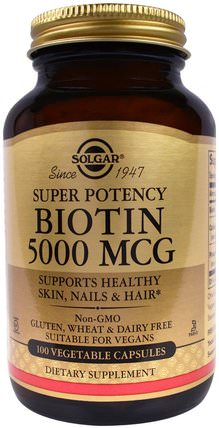 Biotin, 5000 mcg, 100 Vegetable Capsules by Solgar, 維生素，生物素 HK 香港
