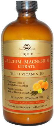 Calcium Magnesium Citrate, with Vitamin D3, Liquid, Natural Orange Vanilla Flavor, 16 fl oz (473 ml) by Solgar, 補品，礦物質，鈣，液體鈣 HK 香港