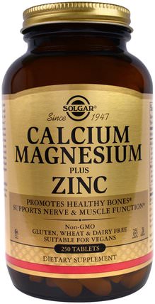 Calcium Magnesium Plus Zinc, 250 Tablets by Solgar, 補品，礦物質，鈣 HK 香港