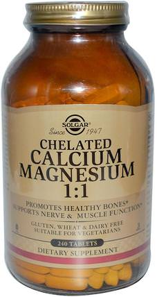 Chelated Calcium Magnesium 1:1, 240 Tablets by Solgar, 補充劑，礦物質，鈣和鎂 HK 香港