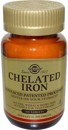 Chelated Iron, 100 Tablets by Solgar, 補品，礦物質，鐵 HK 香港