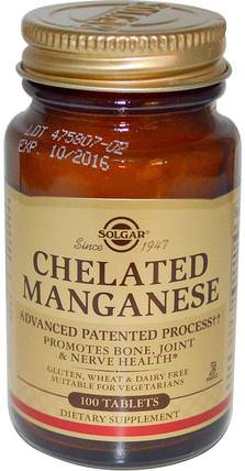 Chelated Manganese, 100 Tablets by Solgar, 補充劑，礦物質，錳 HK 香港