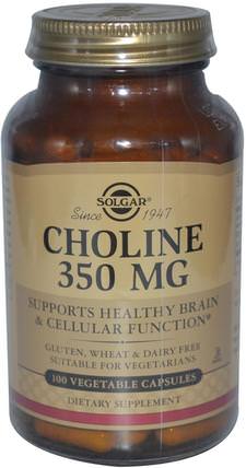 Choline 350 mg, 100 Vegetable Capsules by Solgar, 維生素，膽鹼 HK 香港