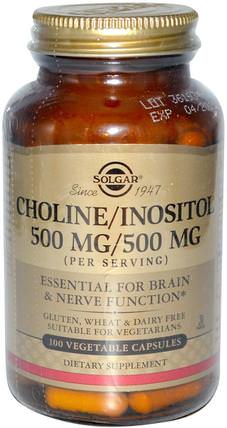 Choline/Inositol, 500mg/500 mg, 100 Vegetable Capsules by Solgar, 維生素，膽鹼和肌醇 HK 香港