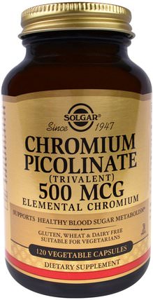 Chromium Picolinate, 500 mcg, 120 Vegetable Capsules by Solgar, 補充劑，礦物質，吡啶甲酸鉻 HK 香港