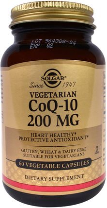 Vegetarian CoQ-10, 200 mg, 60 Vegetable Capsules by Solgar, 補充劑，輔酶q10，coq10 200毫克 HK 香港