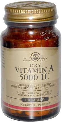 Dry Vitamin A, 5000 IU, 100 Tablets by Solgar, 維生素，維生素a HK 香港