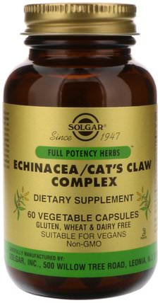 Echinacea/Cats Claw Complex, 60 Vegetable Capsules by Solgar, 補充劑，抗生素，紫錐花和黃金 HK 香港