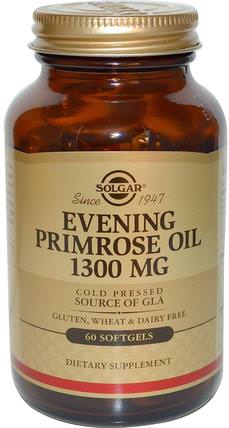 Evening Primrose Oil, 1300 mg, 60 Softgels by Solgar, 補充劑，efa omega 3 6 9（epa dha），月見草油，月見草油軟膠囊 HK 香港