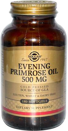 Evening Primrose Oil, 500 mg, 180 Softgels by Solgar, 補充劑，efa omega 3 6 9（epa dha），月見草油 HK 香港
