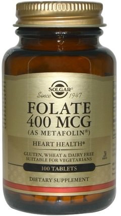 Folate, As Metafolin, 400 mcg, 100 Tablets by Solgar, 維生素，葉酸，5-mthf葉酸（5甲基四氫葉酸） HK 香港