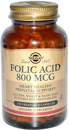 Folic Acid, 800 mcg, 250 Vegetable Capsules by Solgar, 維生素，維生素b複合物 HK 香港