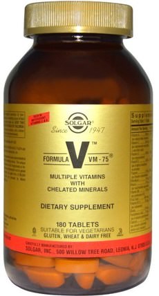 Formula V, VM-75, Multiple Vitamins with Chelated Minerals, 180 Tablets by Solgar, 維生素，多種維生素 HK 香港